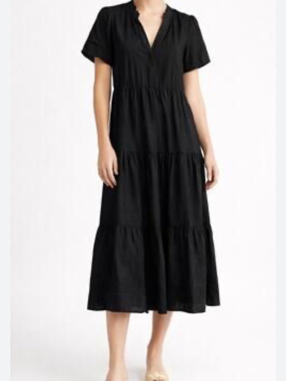 Cynthia Rowley Black Linen Tiered Midi Dress | XL